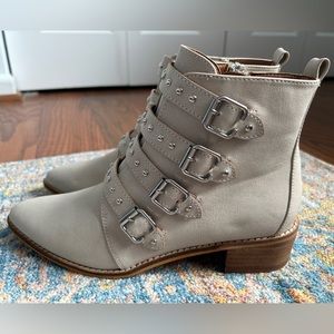 New - Beast Fashion | Nelson buckle ankle boots. Light taupe. Size 8.5